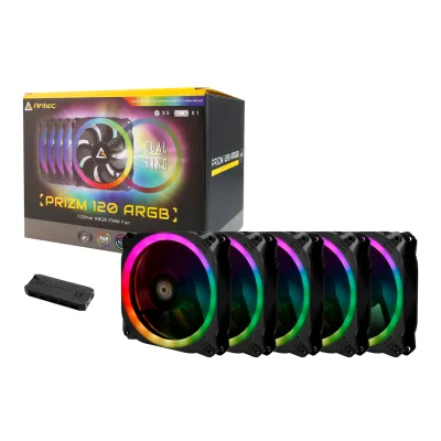 Antec Prizm 120 ARGB Case Fan 5 Pack + Controller - Black (Open box)